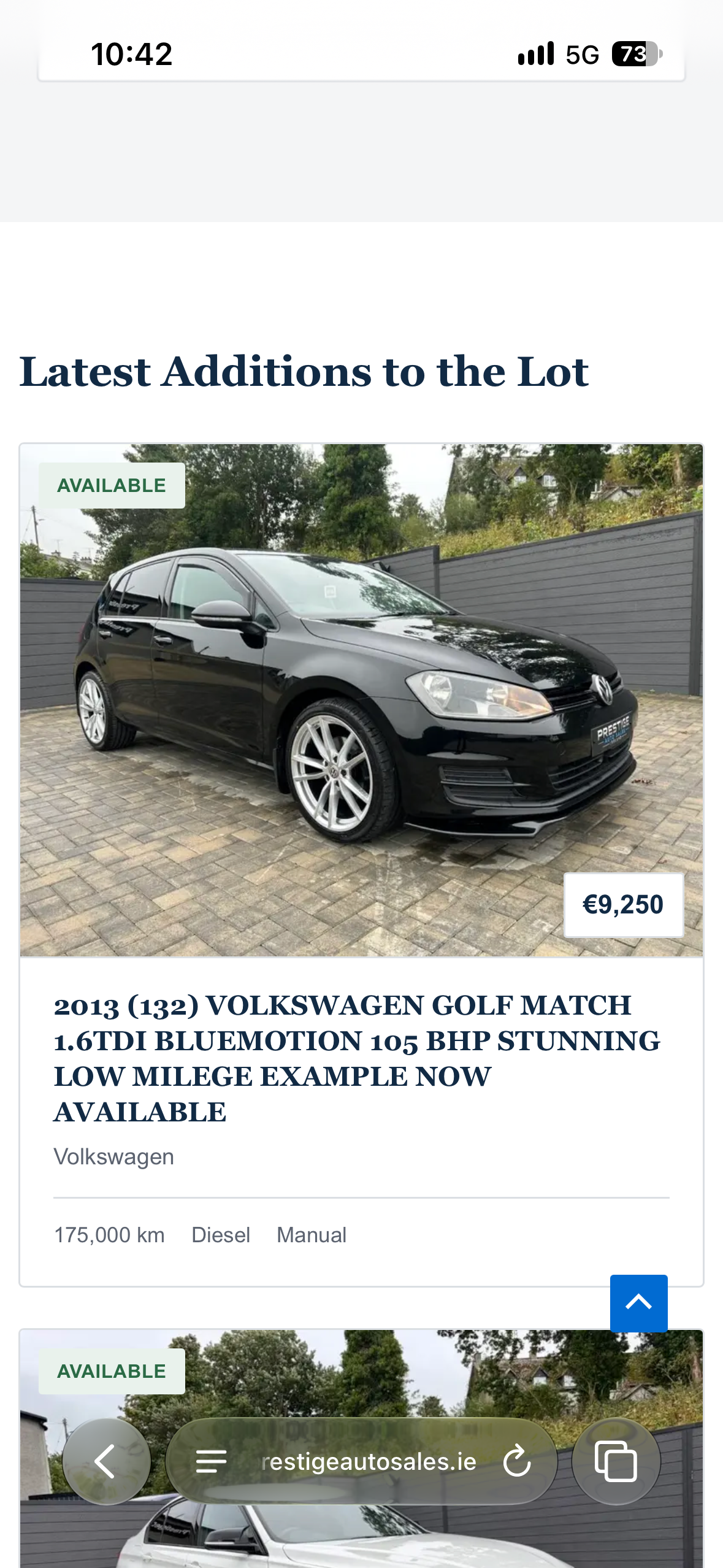 Prestige Autos website on a phone