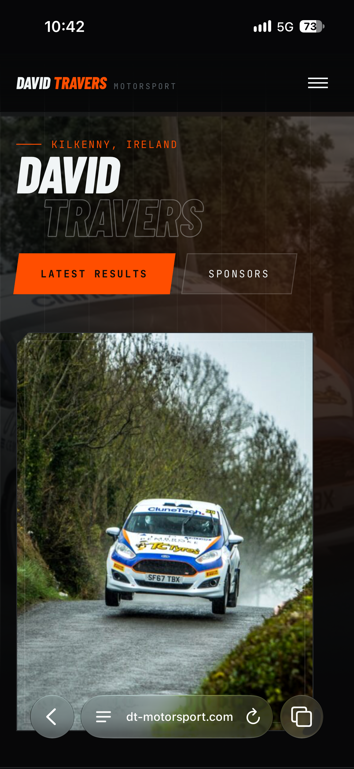David Travers Motorsport website on a phone